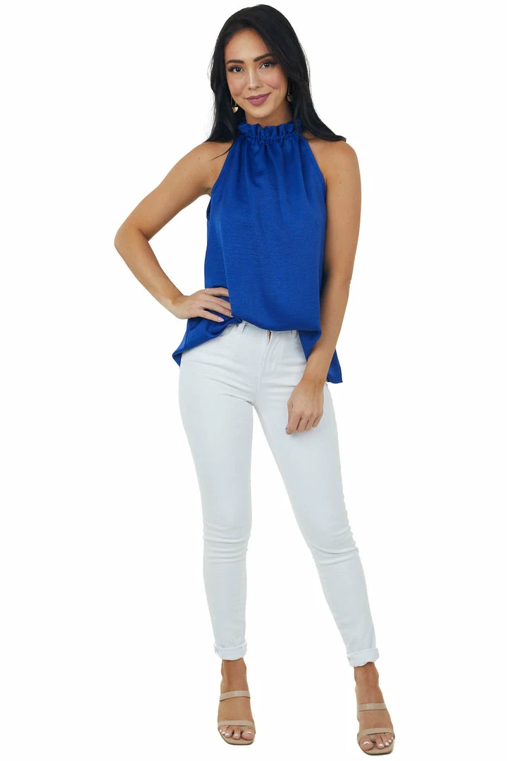 FSL APPAREL Royal Blue Sleeveless Halter Top With Keyhole 7 FSL APPAREL Royal Blue Sleeveless Halter Top With Keyhole