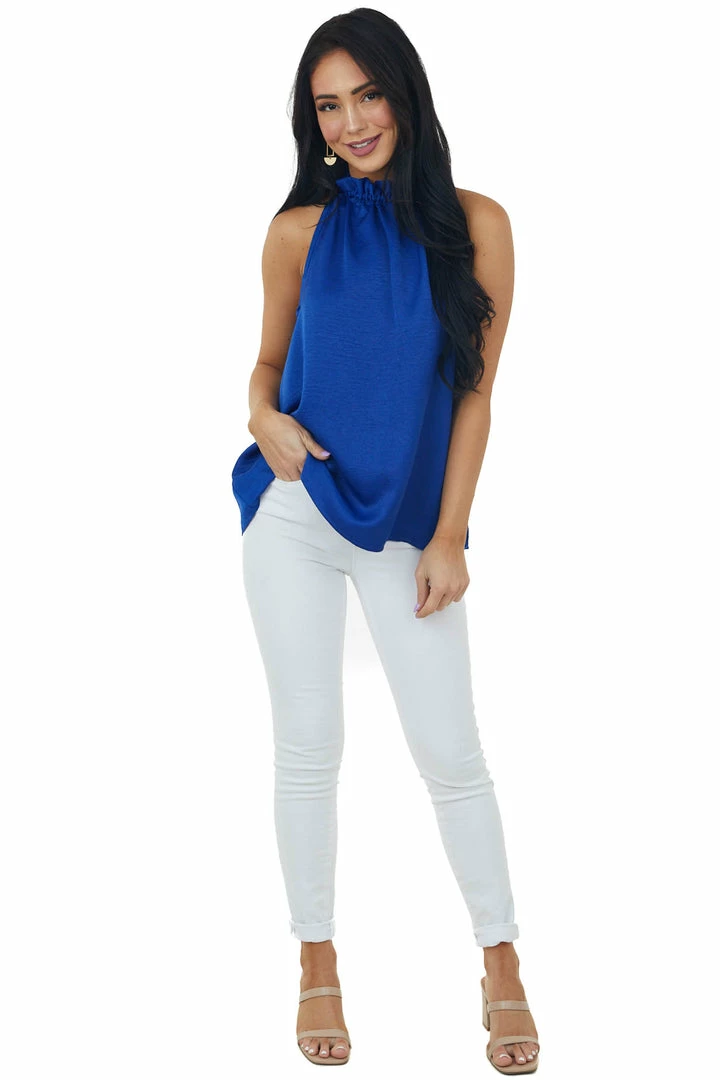 FSL APPAREL Royal Blue Sleeveless Halter Top With Keyhole 6 FSL APPAREL Royal Blue Sleeveless Halter Top With Keyhole