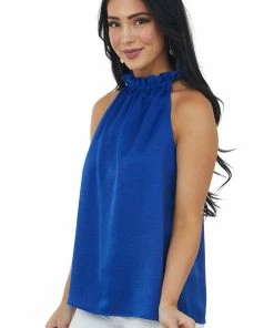 FSL APPAREL Royal Blue Sleeveless Halter Top With Keyhole 15 FSL APPAREL Royal Blue Sleeveless Halter Top With Keyhole