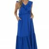 Haptics Royal Blue Sleeveless Ruffle Surplice Maxi Dress