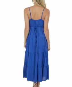 She + Sky Royal Blue Sleeveless Tiered Woven Midi Dress