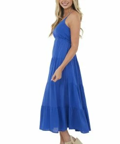 She + Sky Royal Blue Sleeveless Tiered Woven Midi Dress