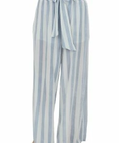 L Love Royal Blue Striped Wide Leg High Rise Tie Pants Bottoms