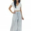 L Love Royal Blue Striped Wide Leg High Rise Tie Pants Bottoms