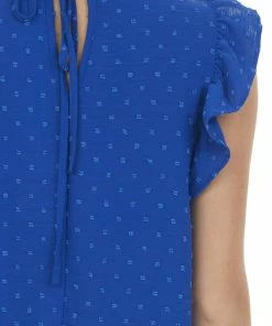 143 Story Dresses Royal Blue Swiss Dot Ruffle Cap Sleeve Dress