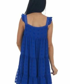 Vine & Love Royal Blue Swiss Dot Ruffle Strap Tiered Dress Dresses 12 Vine & Love Royal Blue Swiss Dot Ruffle Strap Tiered Dress Dresses