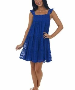Vine & Love Royal Blue Swiss Dot Ruffle Strap Tiered Dress Dresses 10 Vine & Love Royal Blue Swiss Dot Ruffle Strap Tiered Dress Dresses