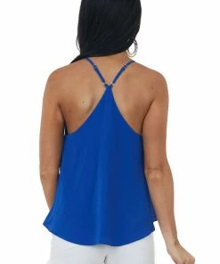 She + Sky Tops Royal Blue Textured Scoop Neck Swing Cami Blouse