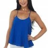 She + Sky Tops Royal Blue Textured Scoop Neck Swing Cami Blouse