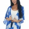 Staccato Royal Blue Tie Dye Striped Woven Kimono With Side Slits Tops