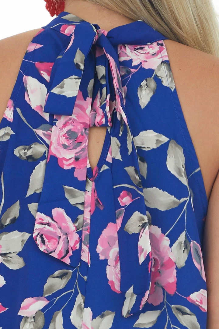 FSL APPAREL Tops Royal Floral Print Sleeveless Woven Top With Halter Neckline 10 FSL APPAREL Tops Royal Floral Print Sleeveless Woven Top With Halter Neckline