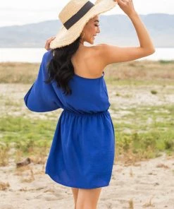 Jodifl Dresses Royal Blue One Shoulder Cinch Waist Mini Dress