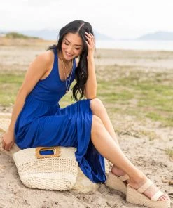 Vanilla Bay Royal Blue Sleeveless Babydoll Knit Maxi Dress Dresses