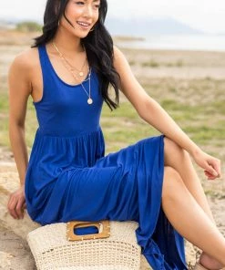 Vanilla Bay Royal Blue Sleeveless Babydoll Knit Maxi Dress Dresses