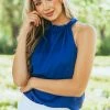 FSL APPAREL Royal Blue Sleeveless Halter Top With Keyhole