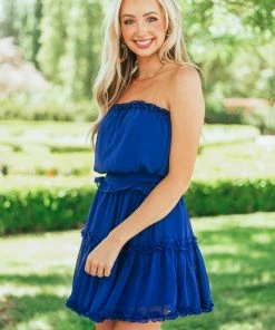 She + Sky Royal Blue Strapless Frill Tiered Mini Dress Dresses