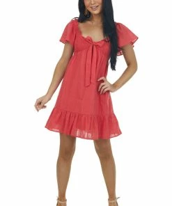 Lush Clothing Ruby Bow Tie Smocked Babydoll Textured Dress 10 Lush Clothing Ruby Bow Tie Smocked Babydoll Textured Dress