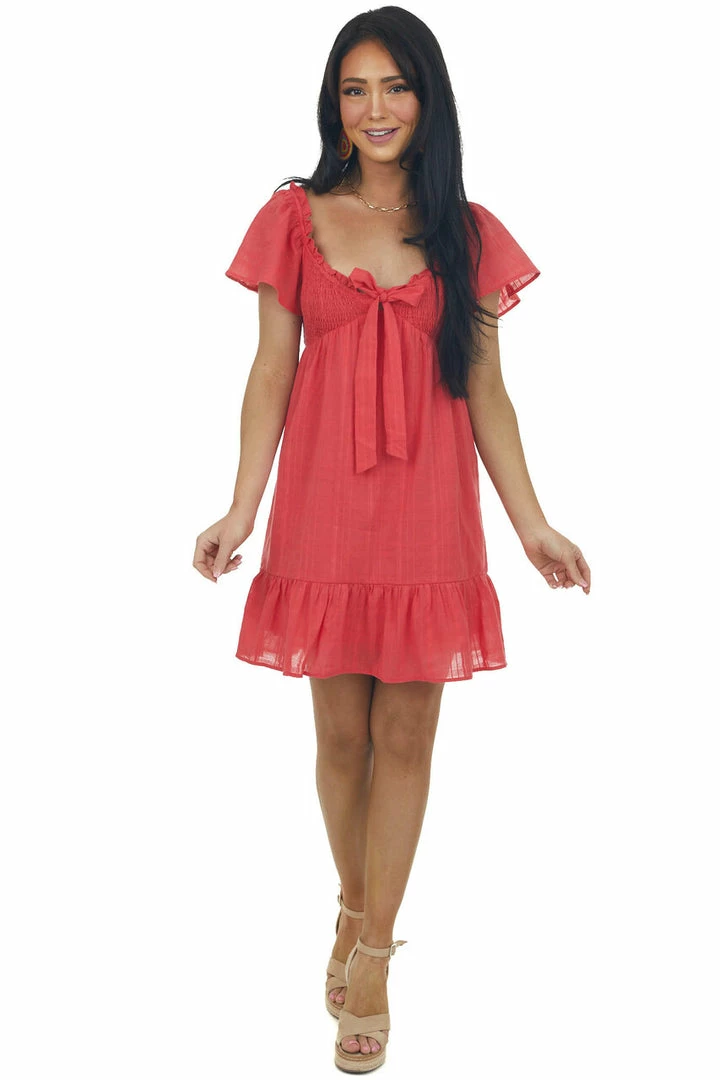 Lush Clothing Ruby Bow Tie Smocked Babydoll Textured Dress 4 Lush Clothing Ruby Bow Tie Smocked Babydoll Textured Dress