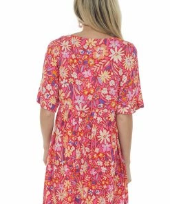 Andree Watermelon Colorful Floral Babydoll Flowy Mini Dress Dresses