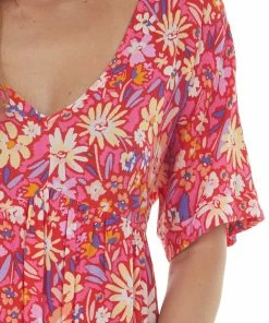 Andree Watermelon Colorful Floral Babydoll Flowy Mini Dress Dresses