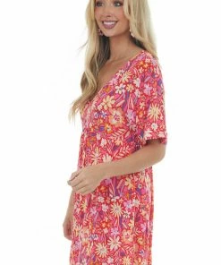 Andree Watermelon Colorful Floral Babydoll Flowy Mini Dress Dresses