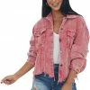 POL Clothing Outerwear Ruby Distressed Button Up Corduroy Jacket