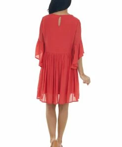 Umgee Ruby Red Floral Embroidered Flowy Short Dress