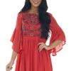 Umgee Ruby Red Floral Embroidered Flowy Short Dress 1 Umgee Ruby Red Floral Embroidered Flowy Short Dress