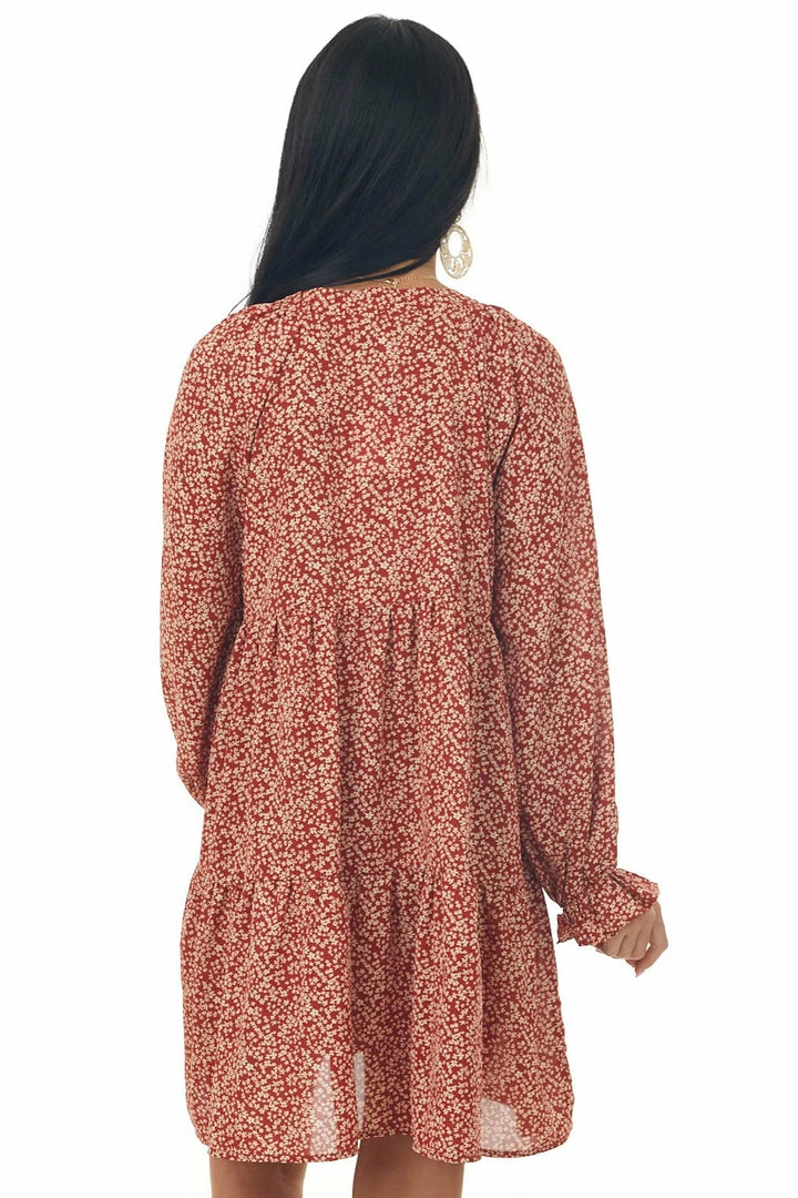 Hayden Dresses Rust Ditsy Floral Bubble Sleeve Peasant Dress 7 Hayden Dresses Rust Ditsy Floral Bubble Sleeve Peasant Dress