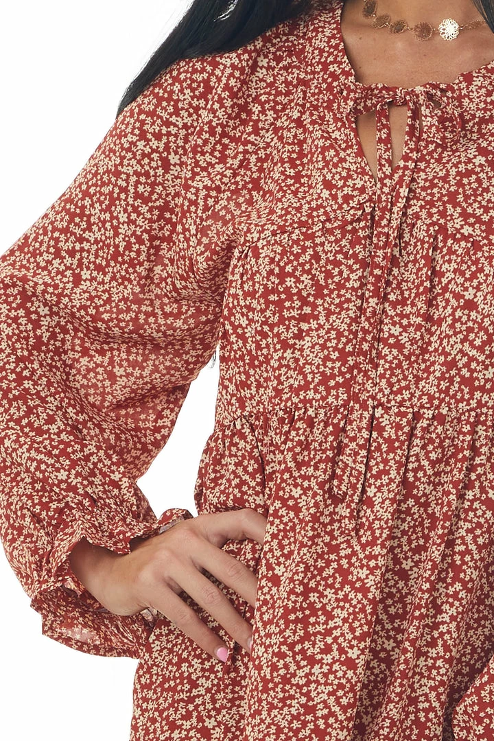 Hayden Dresses Rust Ditsy Floral Bubble Sleeve Peasant Dress 8 Hayden Dresses Rust Ditsy Floral Bubble Sleeve Peasant Dress