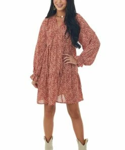 Hayden Dresses Rust Ditsy Floral Bubble Sleeve Peasant Dress 9 Hayden Dresses Rust Ditsy Floral Bubble Sleeve Peasant Dress