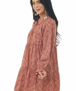 Hayden Dresses Rust Ditsy Floral Bubble Sleeve Peasant Dress 11 Hayden Dresses Rust Ditsy Floral Bubble Sleeve Peasant Dress