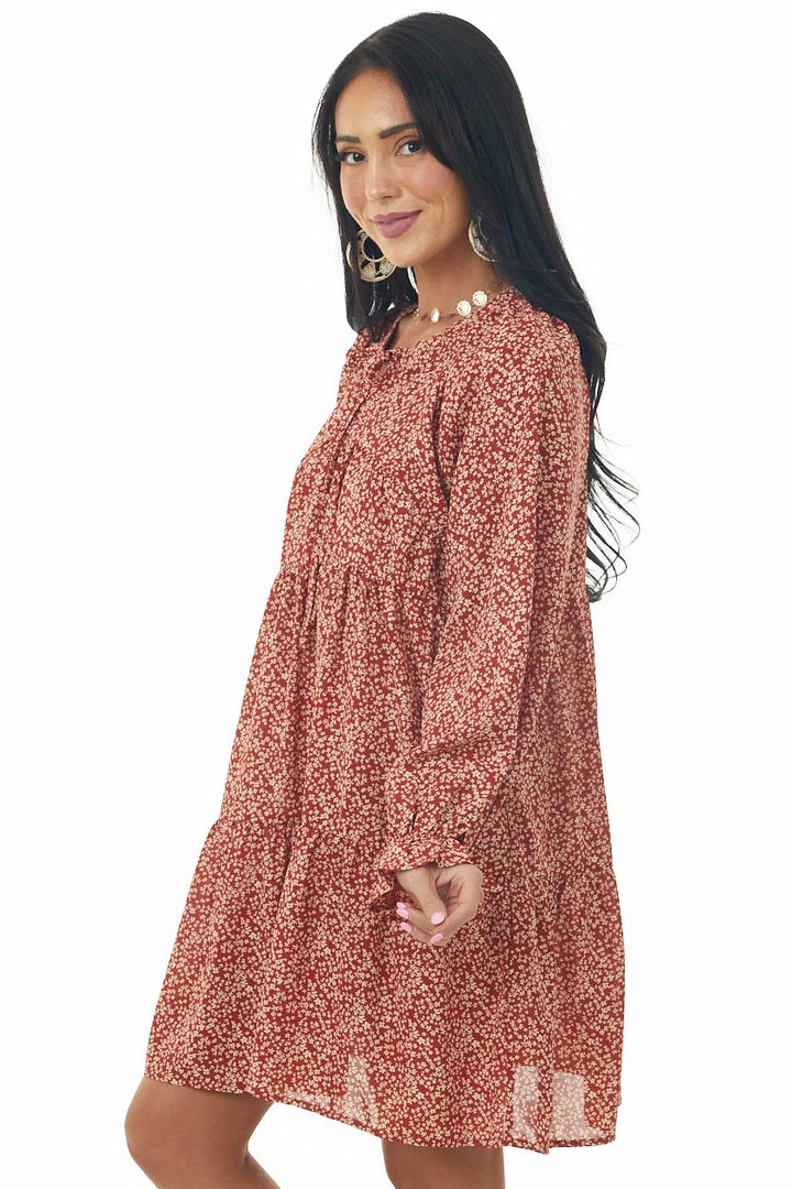 Hayden Dresses Rust Ditsy Floral Bubble Sleeve Peasant Dress 6 Hayden Dresses Rust Ditsy Floral Bubble Sleeve Peasant Dress