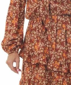 Peach Love Rust Floral Long Sleeve Mini Dress With Tie Dresses 13 Peach Love Rust Floral Long Sleeve Mini Dress With Tie Dresses