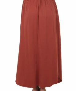 Ninexis Rust Smocked Waist Curved Hem Slit Maxi Skirt Bottoms