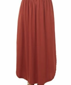 Ninexis Rust Smocked Waist Curved Hem Slit Maxi Skirt Bottoms