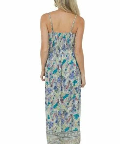 ANGIE Dresses Sage Abstract Floral Print Sleeveless Maxi Dress