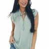 L Love Sage Cap Sleeve Ruffle Trim Satin Blouse Tops