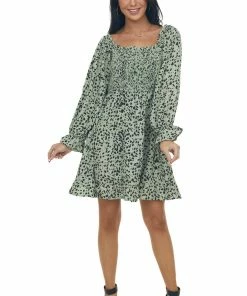 Jodifl Sage Cheetah Smocked Off Shoulder Dress Dresses