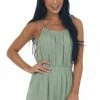 She + Sky Dresses Sage Elastic Waist Linen Cami Romper