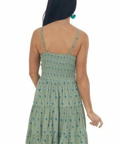 ANGIE Sage Floral Keyhole Knot Sleeveless Mini Dress 12 ANGIE Sage Floral Keyhole Knot Sleeveless Mini Dress
