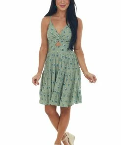 ANGIE Sage Floral Keyhole Knot Sleeveless Mini Dress 9 ANGIE Sage Floral Keyhole Knot Sleeveless Mini Dress