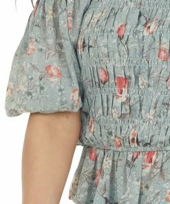 Entro Tops Sage Floral Print Short Sleeve Blouse With Smocked Details 27 Entro Tops Sage Floral Print Short Sleeve Blouse With Smocked Details