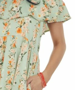 Haptics Sage Floral Ruffle Overlay Babydoll Dress Dresses