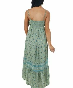 ANGIE Dresses Sage High Low Floral Print Sleeveless Maxi Dress