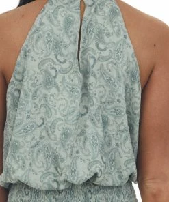Sweet Lemon Dresses Sage Paisley Print Halter Neck Woven Dress