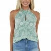 BiBi Sage Paisley Print Keyhole Halter Open Back Top Tops 2 BiBi Sage Paisley Print Keyhole Halter Open Back Top Tops