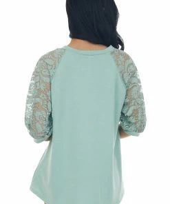 HESED Sage Raglan Floral Lace 3/4 Sleeve Top 12 HESED Sage Raglan Floral Lace 3/4 Sleeve Top