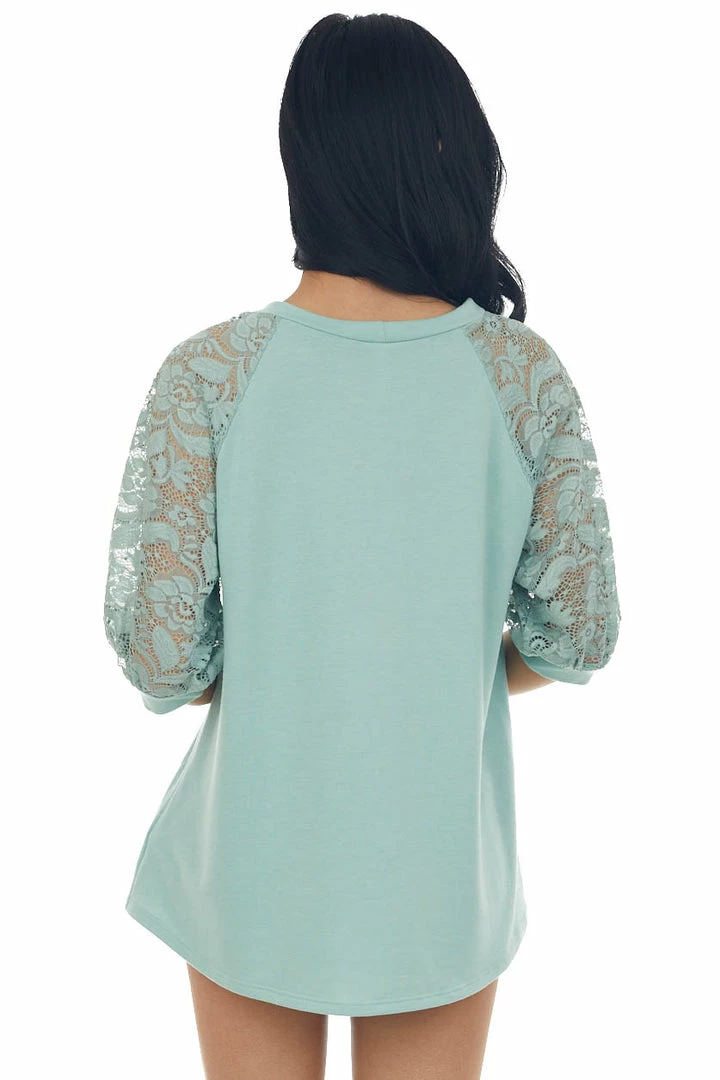HESED Sage Raglan Floral Lace 3/4 Sleeve Top 7 HESED Sage Raglan Floral Lace 3/4 Sleeve Top