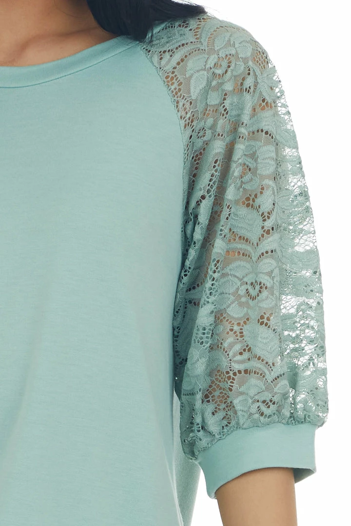 HESED Sage Raglan Floral Lace 3/4 Sleeve Top 8 HESED Sage Raglan Floral Lace 3/4 Sleeve Top